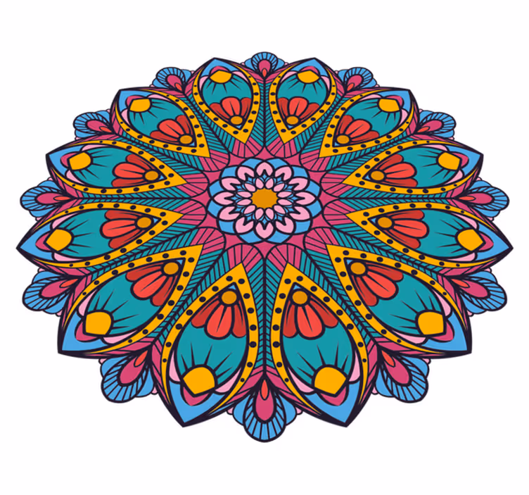 Kleurrijke bloemenillustratie vinyl tapijt mandala - TenStickers