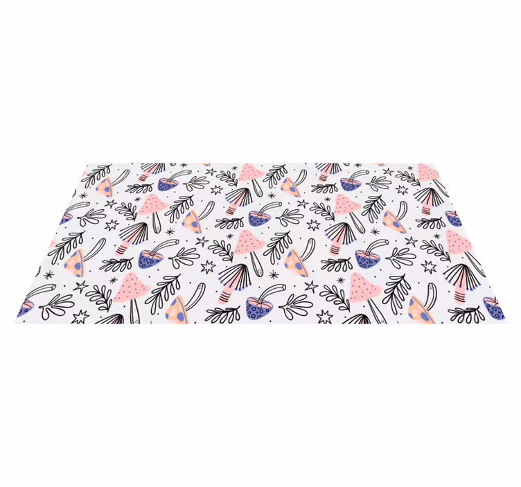 Charmante roze paddenstoelen vinyl tapijt bloemen en planten - TenStickers