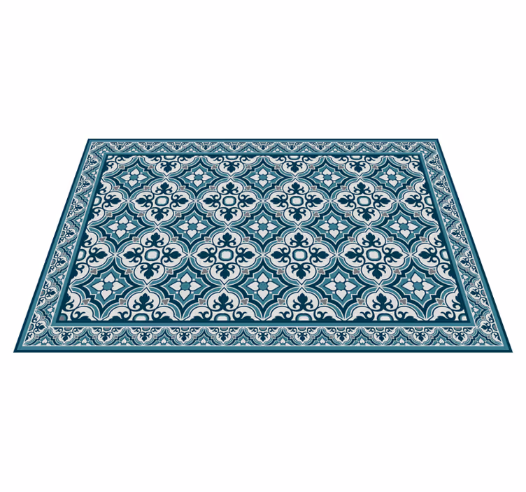 Cyaan en blauwe klassieke bloemen vinyl tapijt badkamer - TenStickers