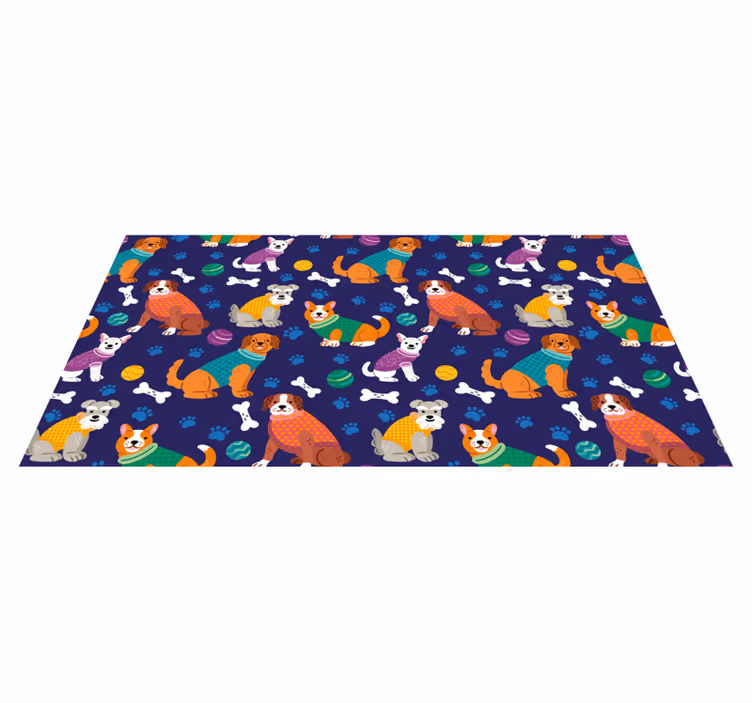 Kleurrijk geklede puppy's vinyl tapijt voor meer kinderen - TenStickers