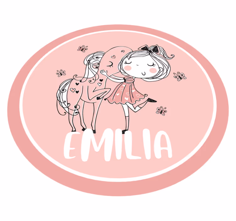 Meisje en paard met naam vinyl tapijt tiener - TenStickers