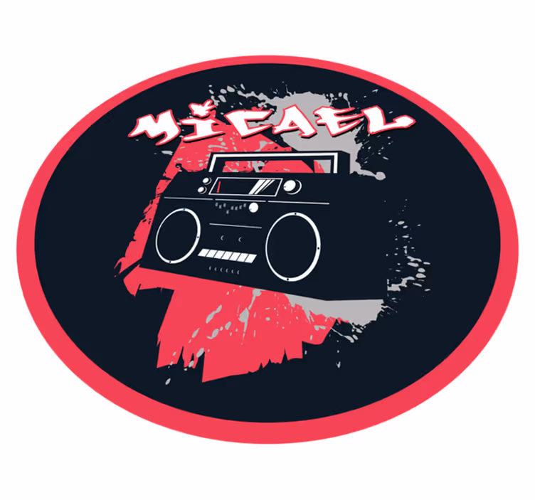 Retro boombox-thema vinyl tapijt met naam - TenStickers