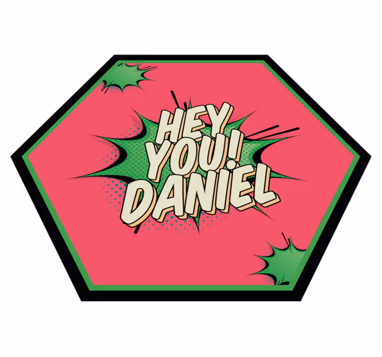 Begroeting in komische stijl vinyl tapijt met naam - TenStickers