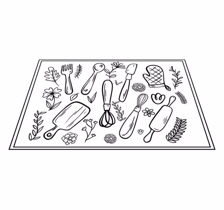 Illustratie van keukengerei vinyl vloerkleed keuken - TenStickers