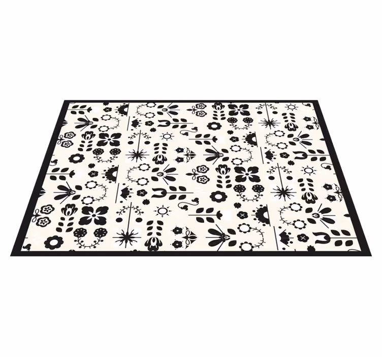 Zwarte bloemenpatronen vinyl tapijt bloemen en planten - TenStickers