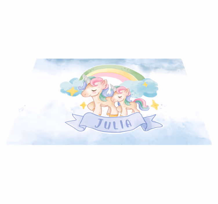 Eenhoorn familie illustratie vinyl tapijt voor meer kinderen - TenStickers