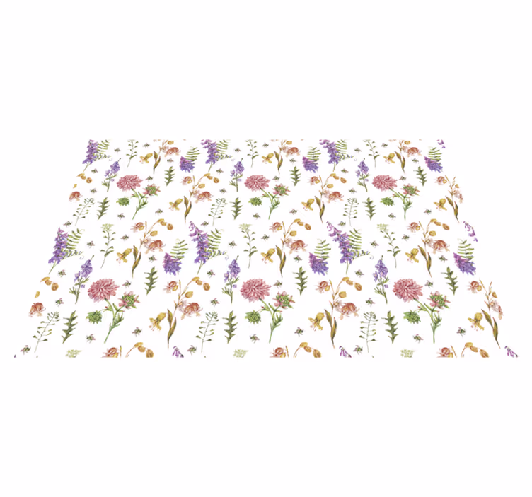 Vinyl tapijt bloemen en planten bloemrijke compositie - TenStickers