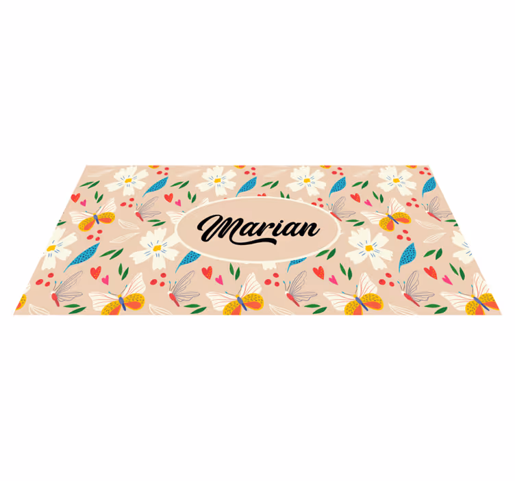 Op maat gemaakte beige bloemen vinyl tapijt slaapkamer - TenStickers