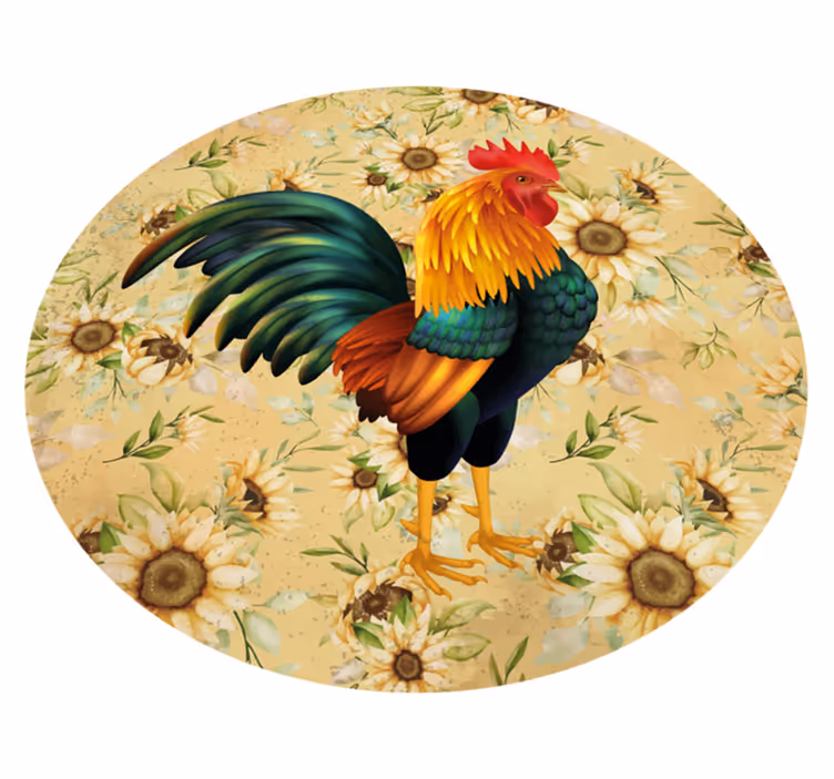 Vinyl tapijt bloemen en planten levendig haan showcase - TenStickers