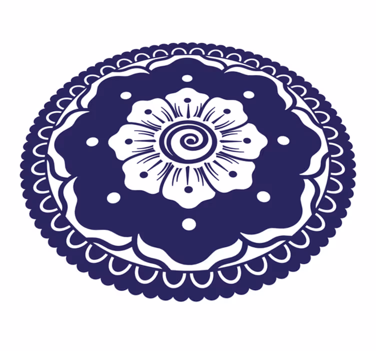 Marineblauw bloemstuk vinyl tapijt mandala - TenStickers