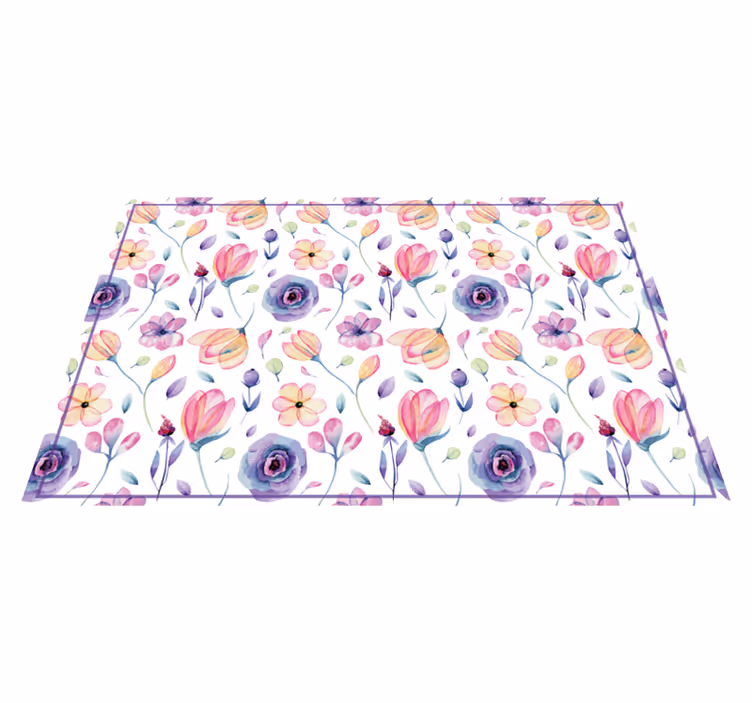 Vinyl tapijt bloemen en planten aquarel patroon - TenStickers
