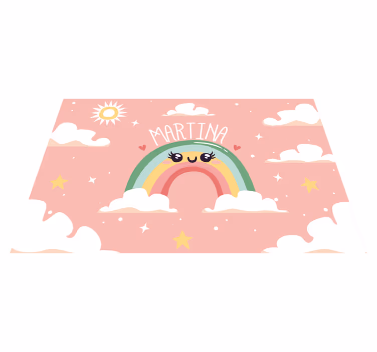 Schattige regenboogscène vinyl tapijt met naam - TenStickers
