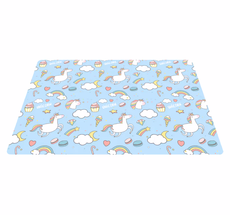 Blauwe eenhoorn fantasie vinyl tapijt kind - TenStickers