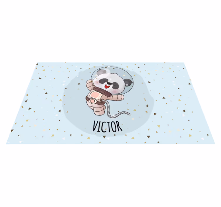 Schattige panda-astronaut vinyl tapijt met naam - TenStickers