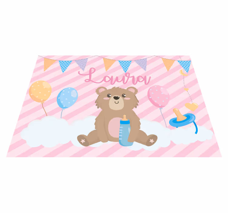 Feestelijke beer met naam vinyl tapijt baby - TenStickers