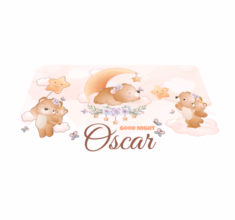 Welterusten beren vinyl tapijt met naam - TenStickers