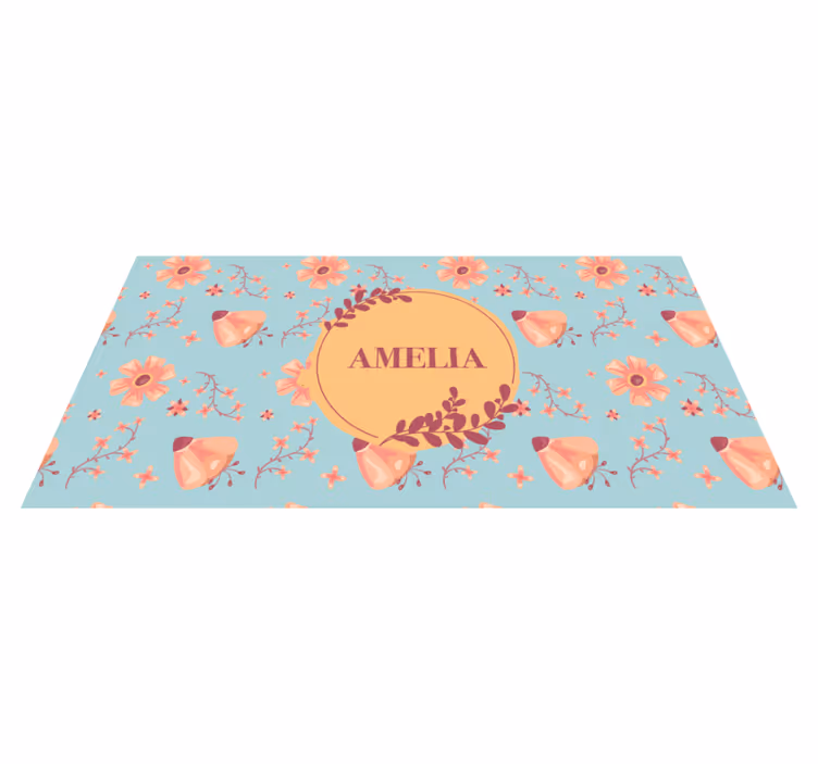 Bloemstuk vinyl tapijt met naam - TenStickers