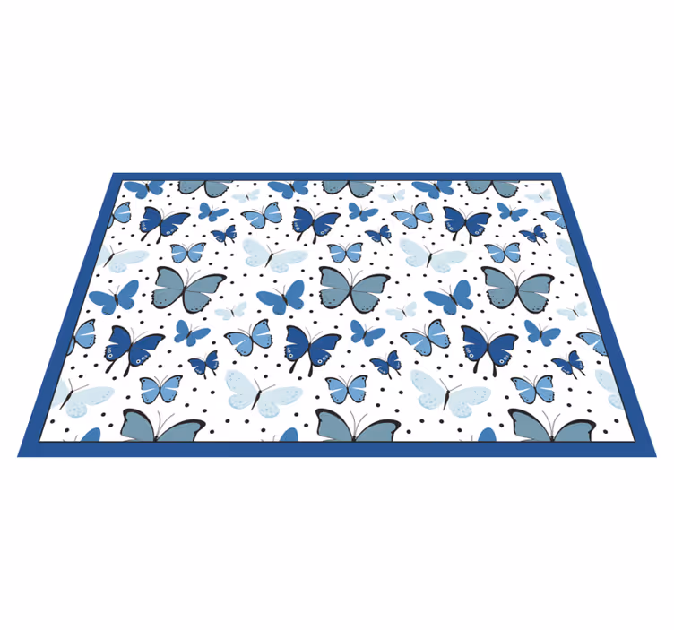 Blauw vlinderpatroon vinyl tapijt bloemen en planten - TenStickers