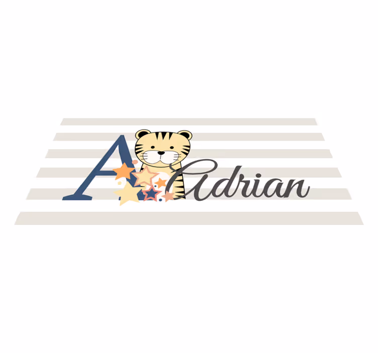 Gestreepte babytijger met naam vinyl tapijt baby - TenStickers