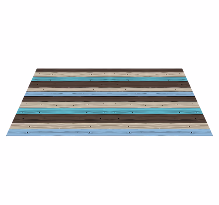 Blauwe en bruine strepen vinyl tapijt met houtstructuur - TenStickers
