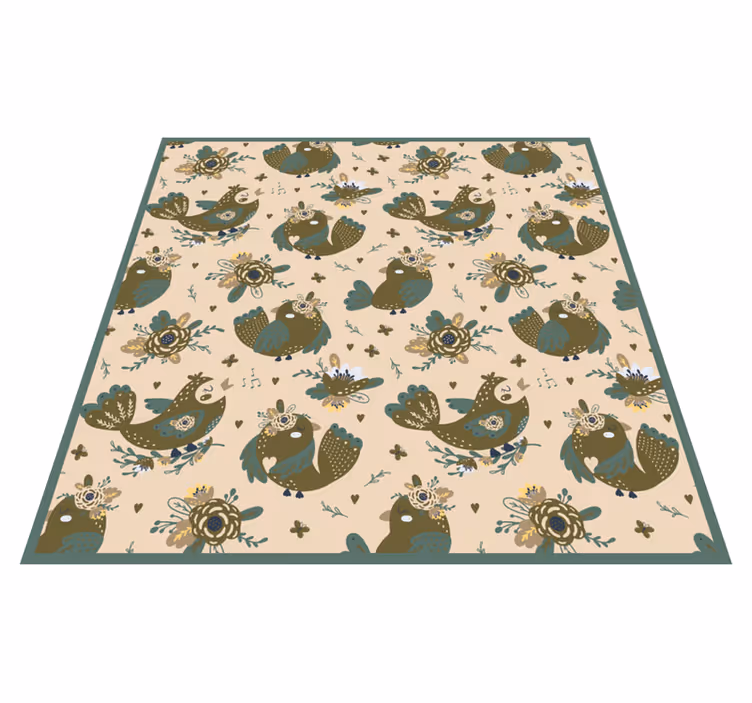 Grillige vogelpatronen vinyl tapijt bloemen en planten - TenStickers