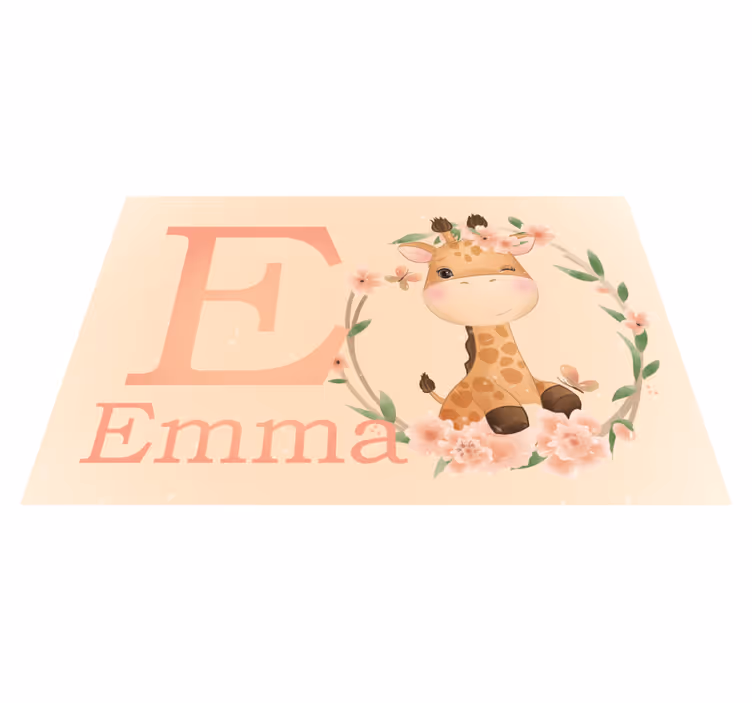 Charmante giraffekunst vinyl tapijt met naam - TenStickers