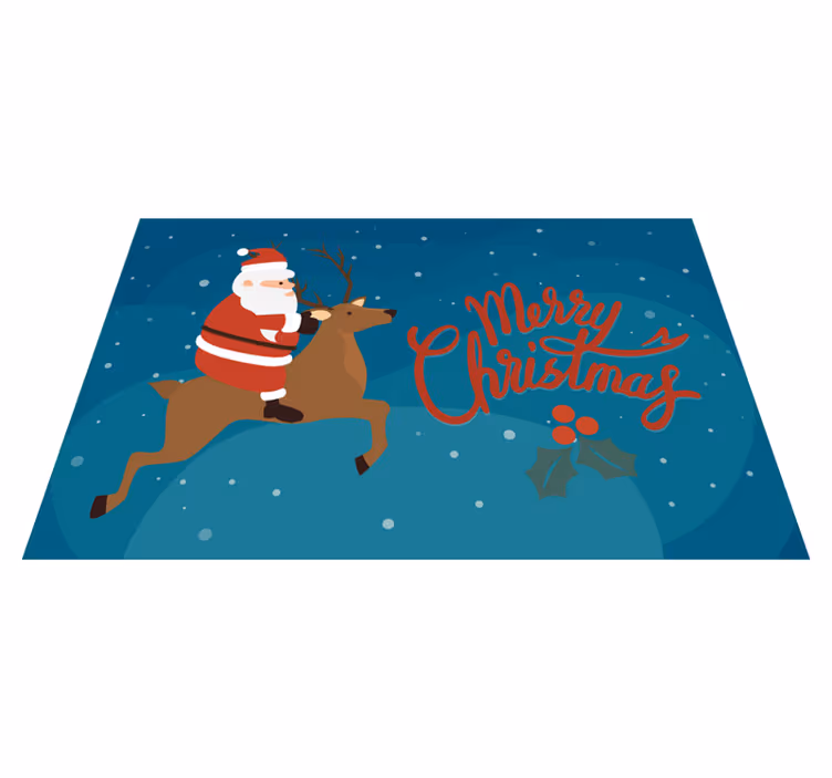 Kerstman rijdt op rendier vinyl tapijt kerstmis - TenStickers