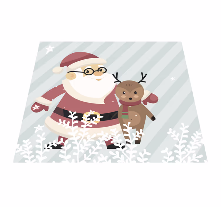 De kerstman en het rendier vinyl tapijt kerstmis - TenStickers
