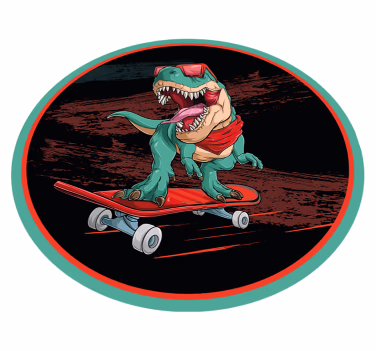 Coole skateboardende dinosaurus vinyl tapijt tiener - TenStickers