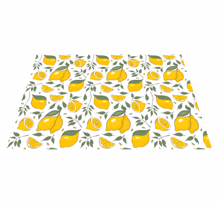 Citroen bloemenpatroon vinyl vloerkleed keuken - TenStickers