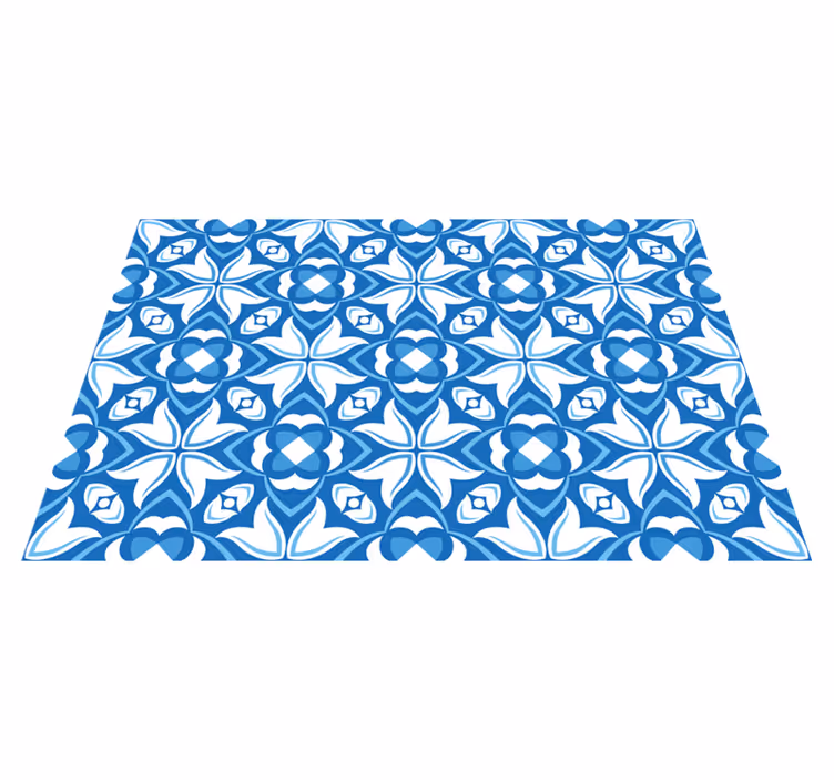 Azuurblauw bloesemmotief vinyl tapijt tegels - TenStickers