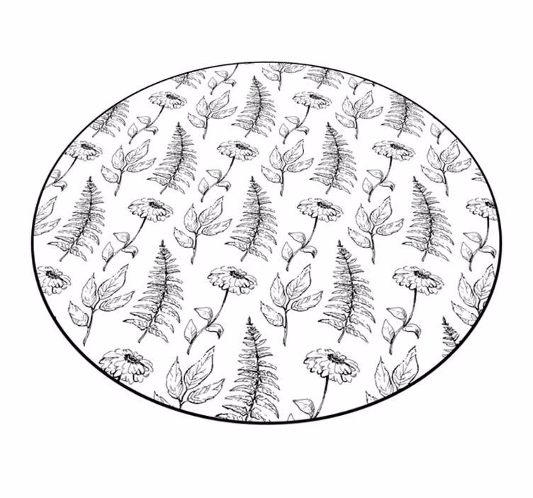 Bloemige zwarte omtrek vinyl vloerkleed rond - TenStickers