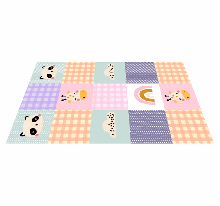 Speels patchwork vinyl tapijt voor meer kinderen - TenStickers