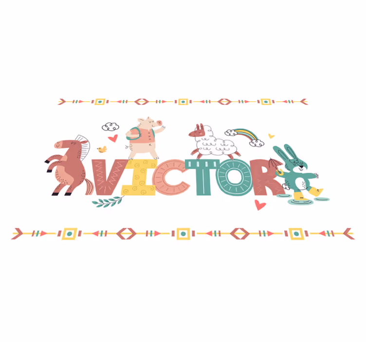 Speelse alfabetdieren vinyl tapijt met naam - TenStickers