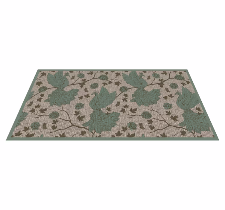 Groen faunamotief vinyl tapijt bloemen en planten - TenStickers