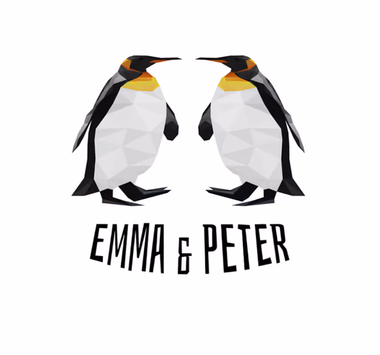 Geometrische pinguïns vinyl tapijt met naam - TenStickers