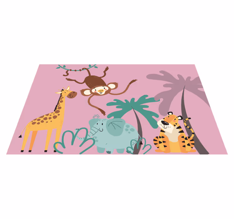 Kleurrijke Cartoon Safari Vinyl tapijt dieren - TenStickers