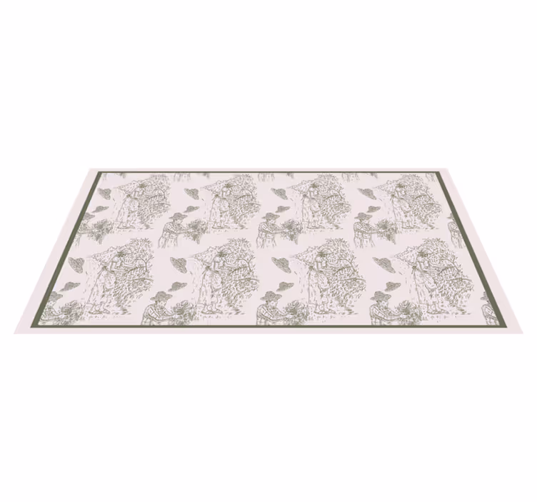 Monochrome boeren Sketch antiek vinyl tapijt - TenStickers