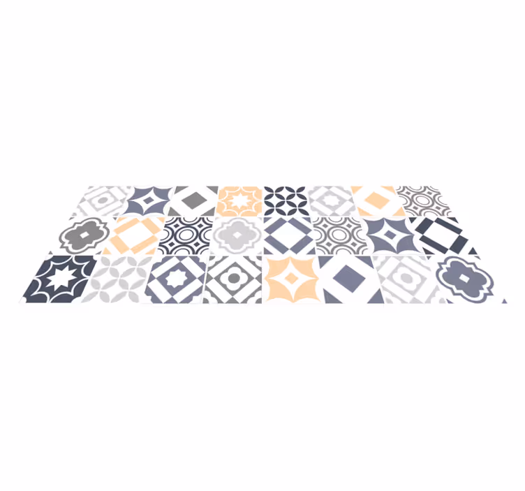 Hydraulische tegels blauw beige vinyl tapijt badkamer - TenStickers