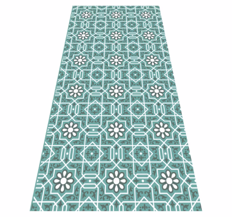 Groen vinyl vloerkleed keuken met witte bloemen - TenStickers