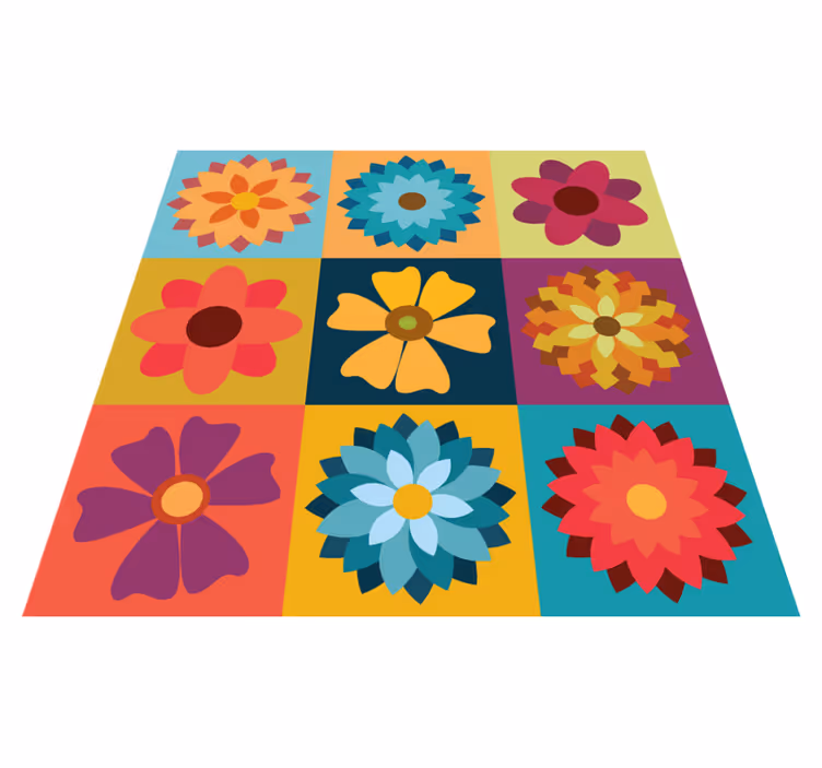 Veelkleurige hippiebloemen Hydraulische tegels vinyl tapijt - TenStickers