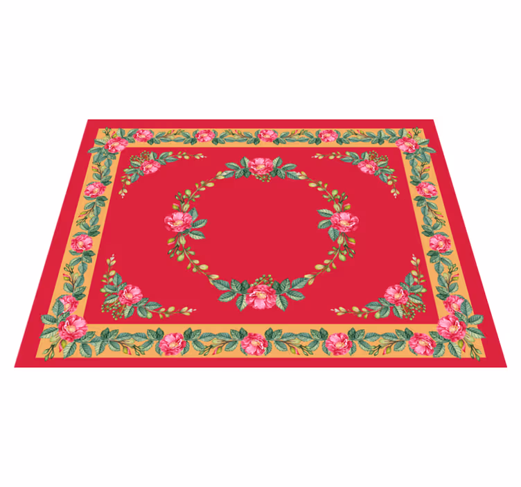 Vintage bloemmotief vinyl tapijt rood - TenStickers