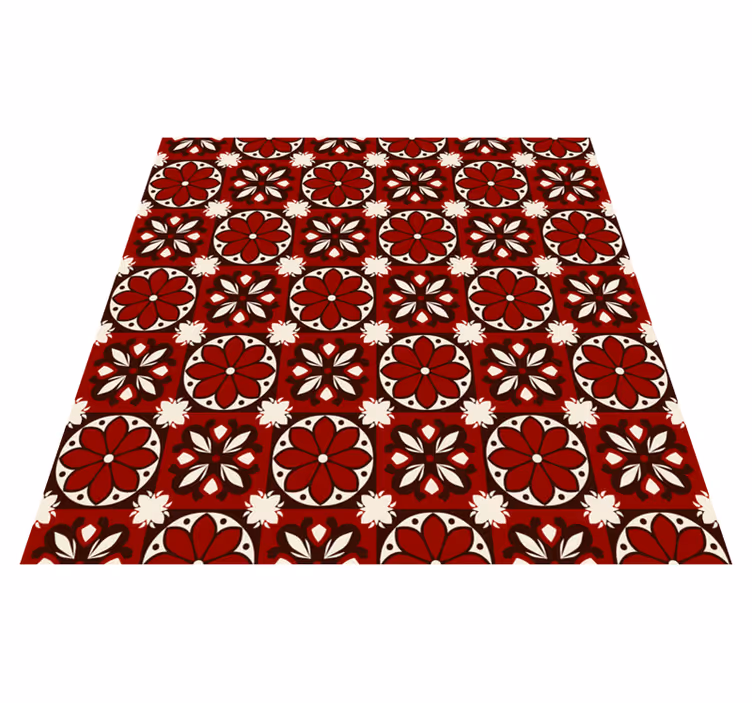 Vintage tegelpatroon vinyl tapijt rood - TenStickers
