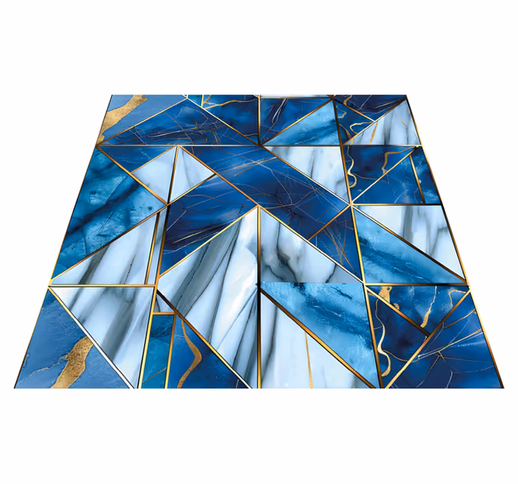 Geometrisch blauw marmer goud effect marmeren vinyl tapijt - TenStickers