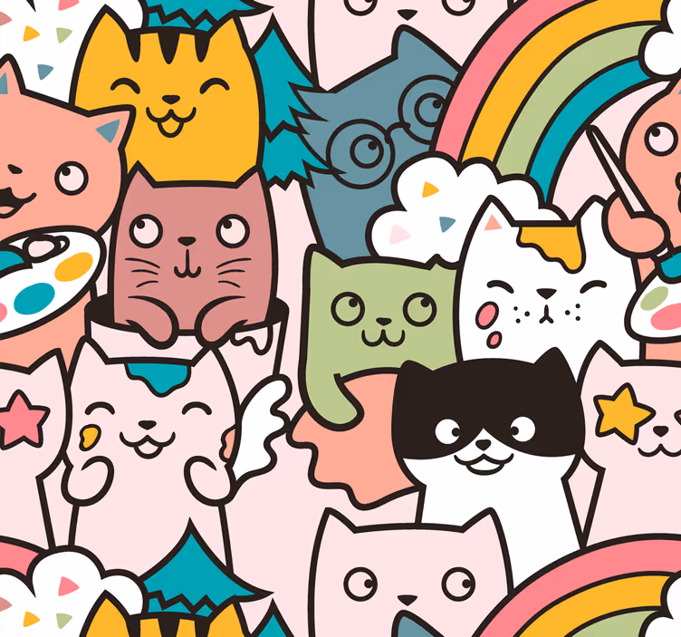 Speelse katteneenhoorns babykamer behang - TenStickers