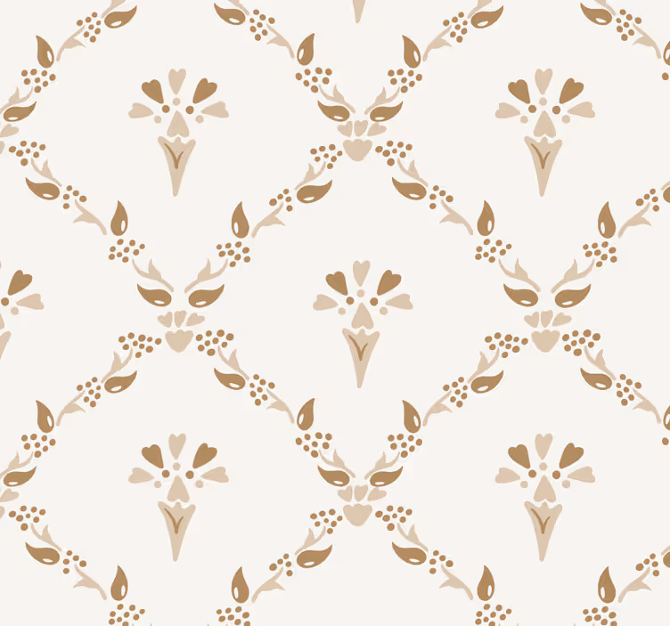 Zeshoekig bloemenpatroon behang beige - TenStickers