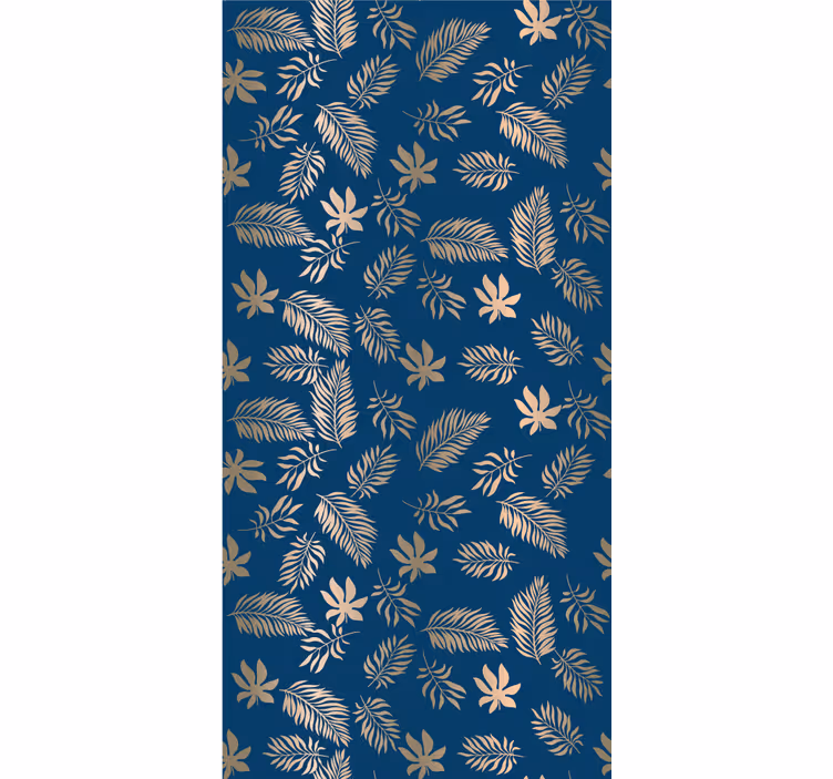Gouden patroon op marineblauwe achtergrond behang bladeren - TenStickers
