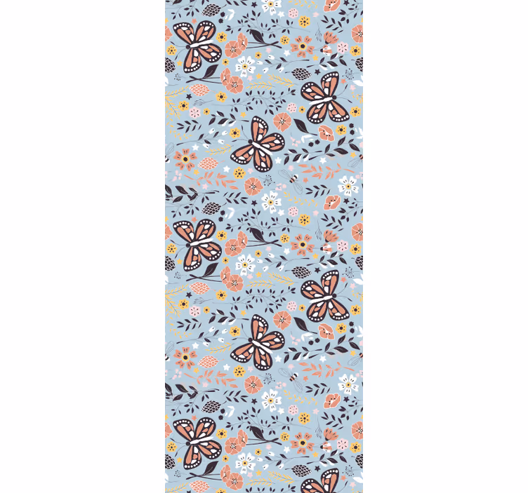 Charmante bloemenmotieven vlinders behang - TenStickers