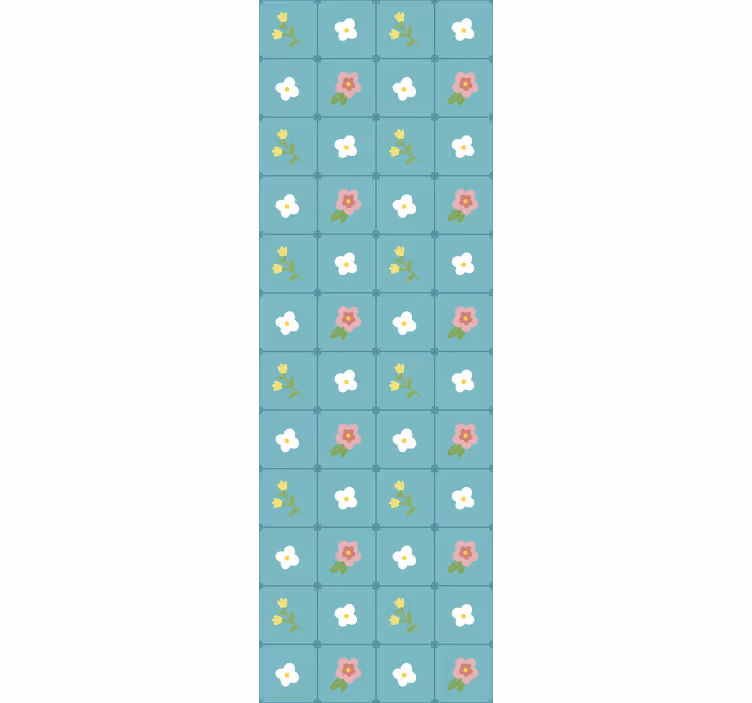 Bloeiende blauwe motieven tegels behang - TenStickers