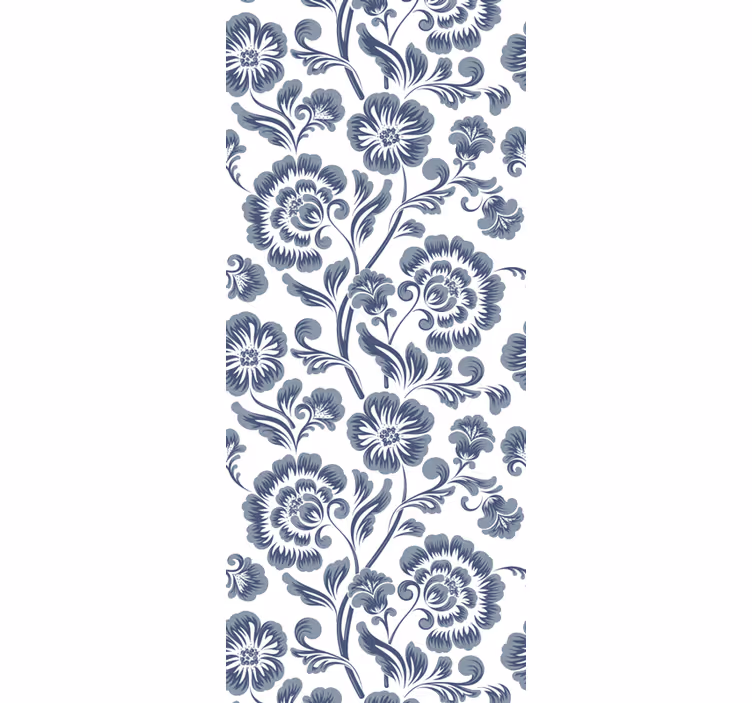 Marineblauwe elegante print behang bloemsierkunst - TenStickers